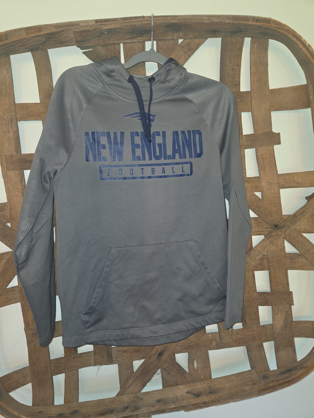 Fanatics New England Football Gray Pullover Hoodie with Navy Logo